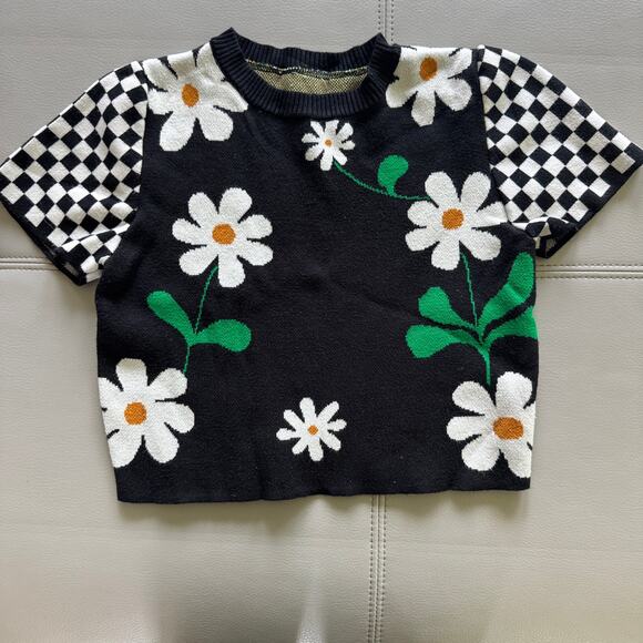 debut Sweaters - Debut Daisy Women's S Short Sleeve Cropped Coquette Twee Sweater